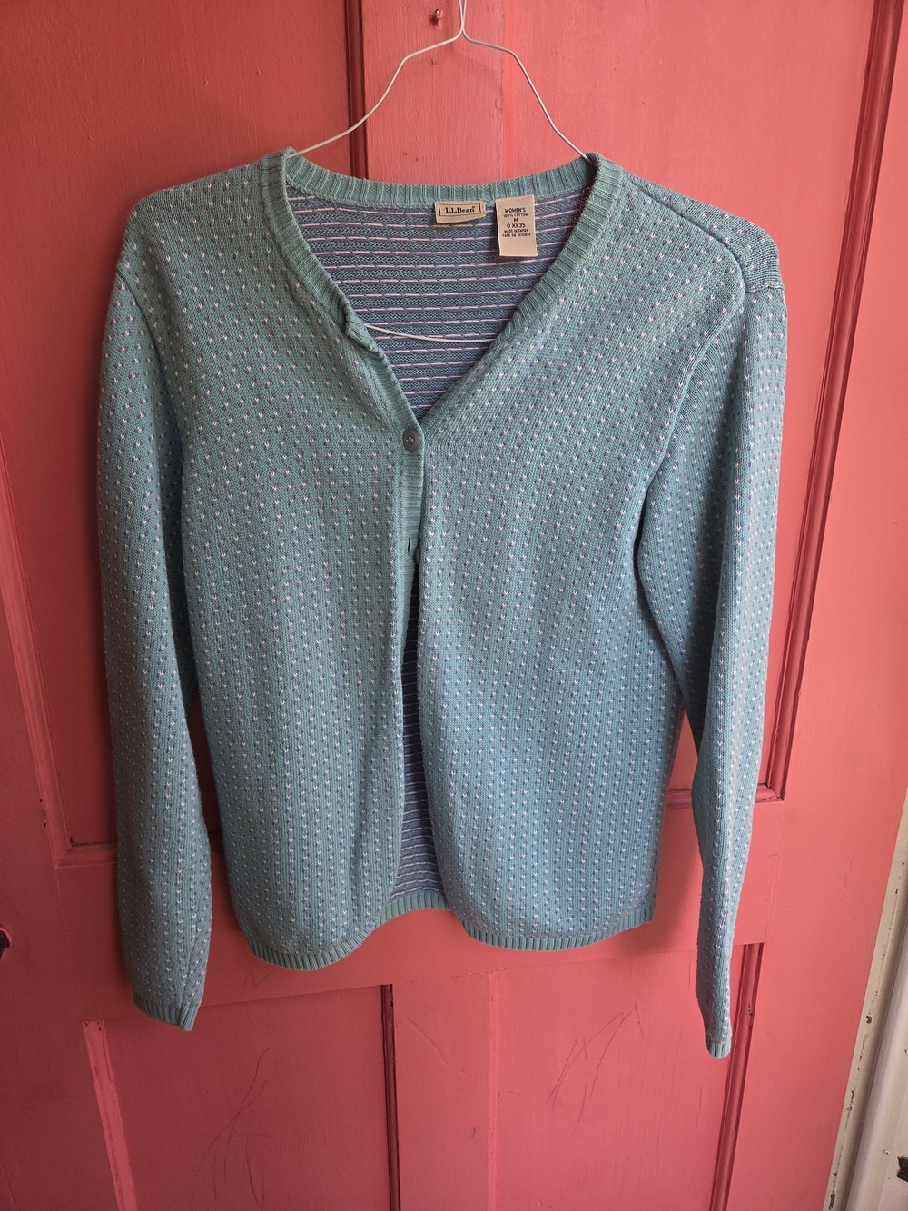 L.L. Bean Light Aqua Knit Cardigan 100% Cotton